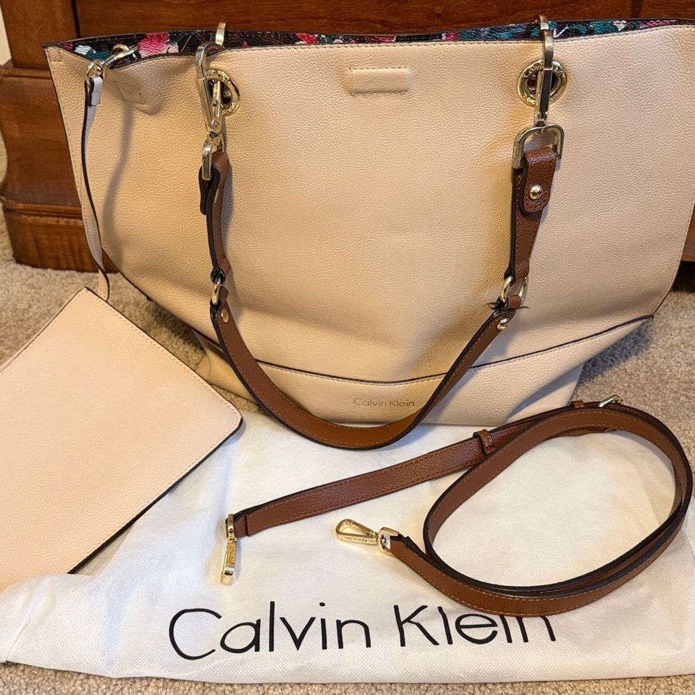 Calvin Klein Tan and Brown Tote Bag